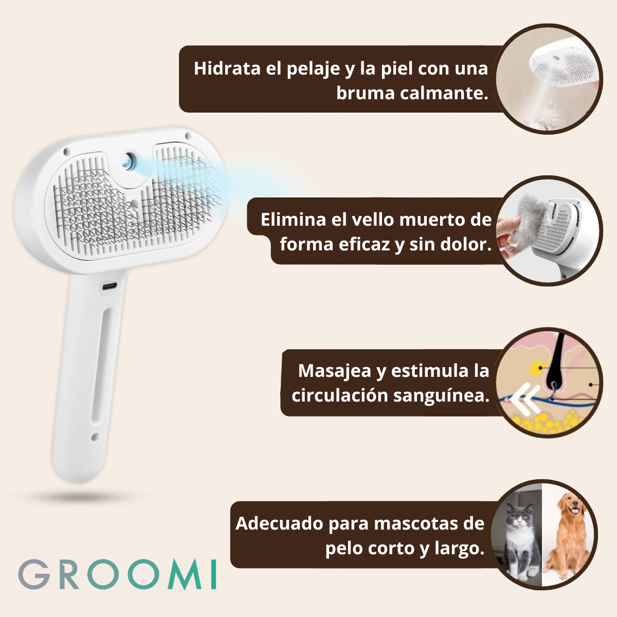 Groomi™ Pro | Cepillo profesional para el cuidado de mascotas